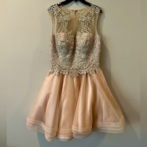Gorgeous, classy peach dress with detailed beading and lace